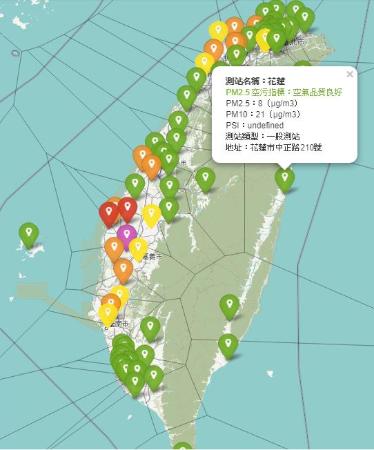 用數據看台灣 - 台灣即時空氣品質地圖 PM2 5 版本